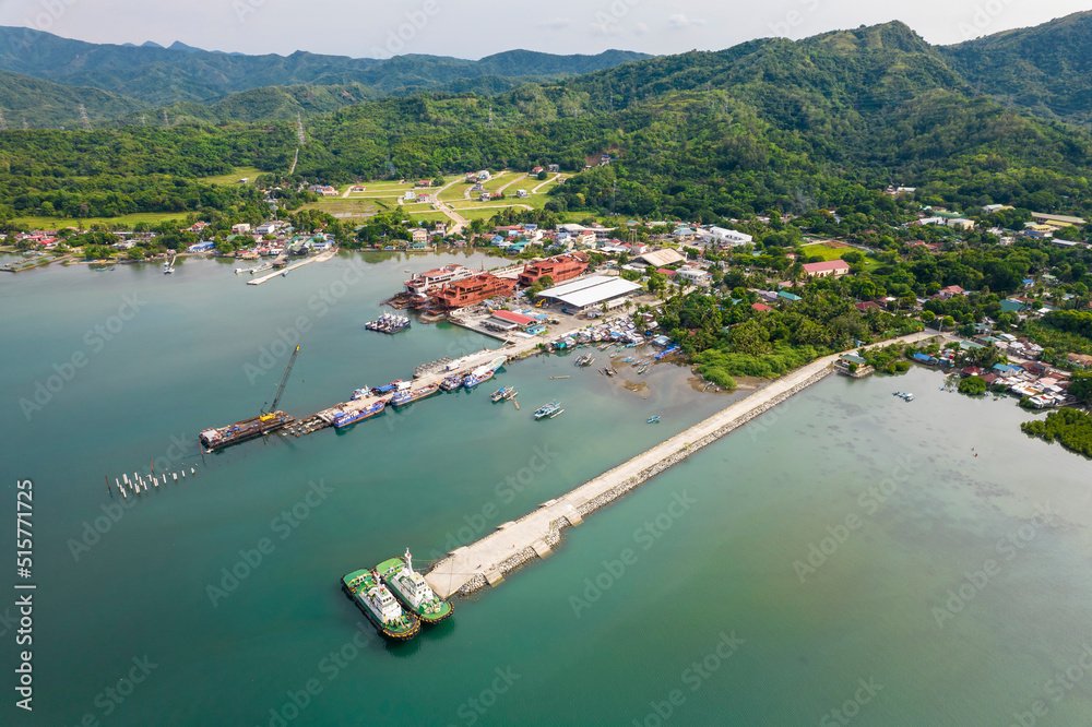 Sual, Pangasinan, Philippines Aerial of the wharf and seaport of the
