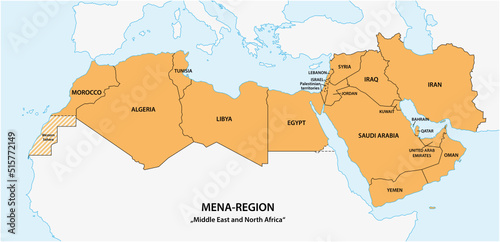 Map of the Mena Region, Middle East and North Africa photo