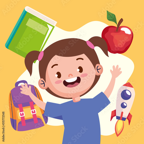 little schoolgirl with supplies