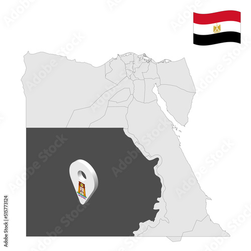 Location New Valley Governorate on map Egypt. 3d location sign similar to the flag of  New Valley. Quality map  with  provinces Egypt for your design. EPS10 photo