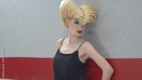 Slow Motion Fashion street portrait of stylish girl