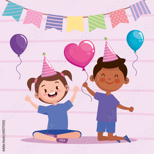 kids couple with garlands