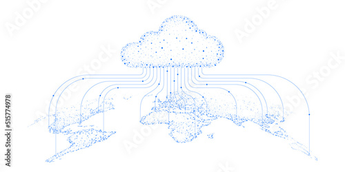 Global Infrastructure Storage and Sharing Technology On White Background, Big Data Center, Future Infrastructure, Digital Cloud Computing Concept.