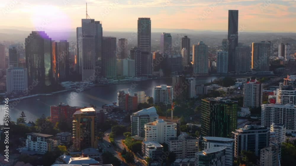 Aerial Panoramic View Of Brisbane City And The Southern Suburb Of Kangaroo Point In Queensland, Australia. Aerial Panoramic View Of Brisbane City And The Southern Suburb Of Kangaroo Point In Queensland, Australia.