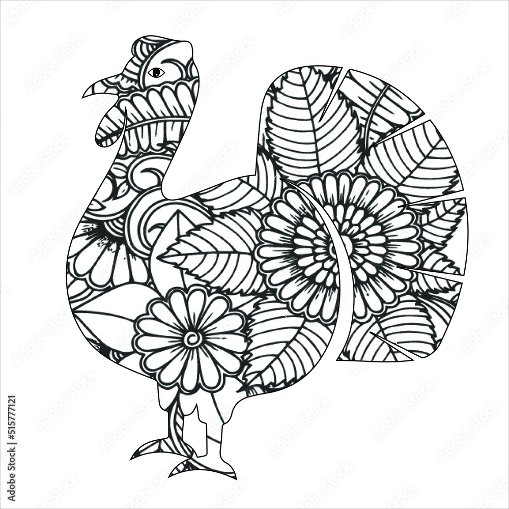 animal mandala turkey coloring book page silhouette of turkey vector