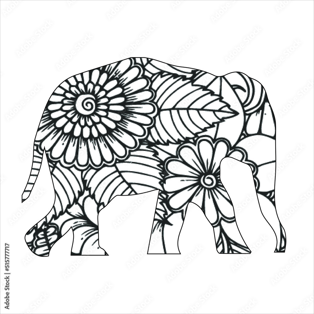 silhouette of a elephant. Elephant animal mandala coloring book page . vector illustration silhouette of a elephant. Elephant animal mandala coloring book page . vector illustration