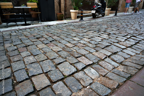 Fotografiet Empty cobble stone paving street in Istanbul, Turkey