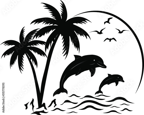 palm trees and dolphins summer design