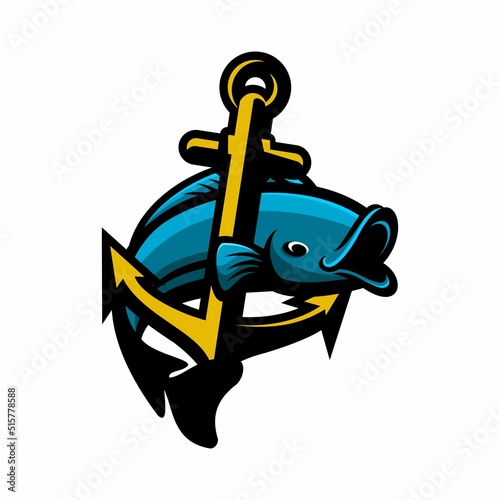 vector illustration of fish and boat anchor, fishing for big fish