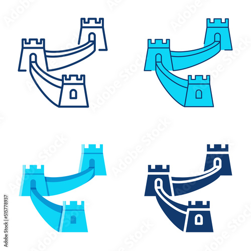 The Great wall of China icon set in flat and line style