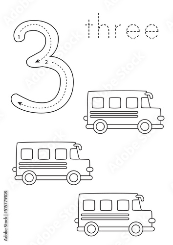 Flashcard number 3. Preschool worksheet. Black and white transport.