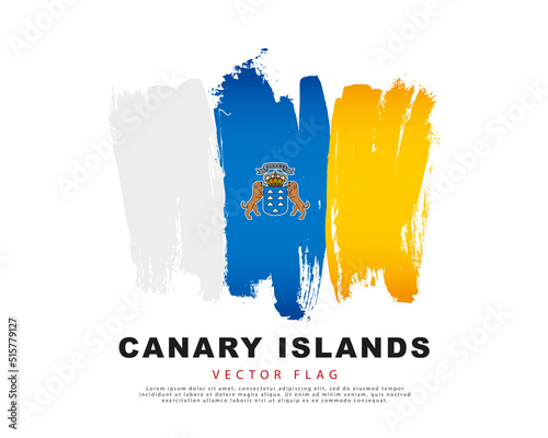 Flag of the Canary Islands. White, blue and yellow brush strokes, hand drawn. Vector illustration isolated on white background.