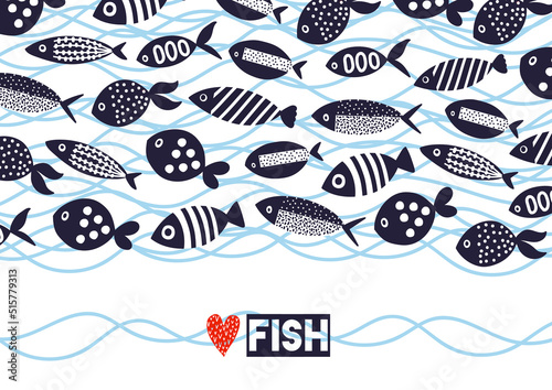 Cute drcorative fish. Vector sea poster.