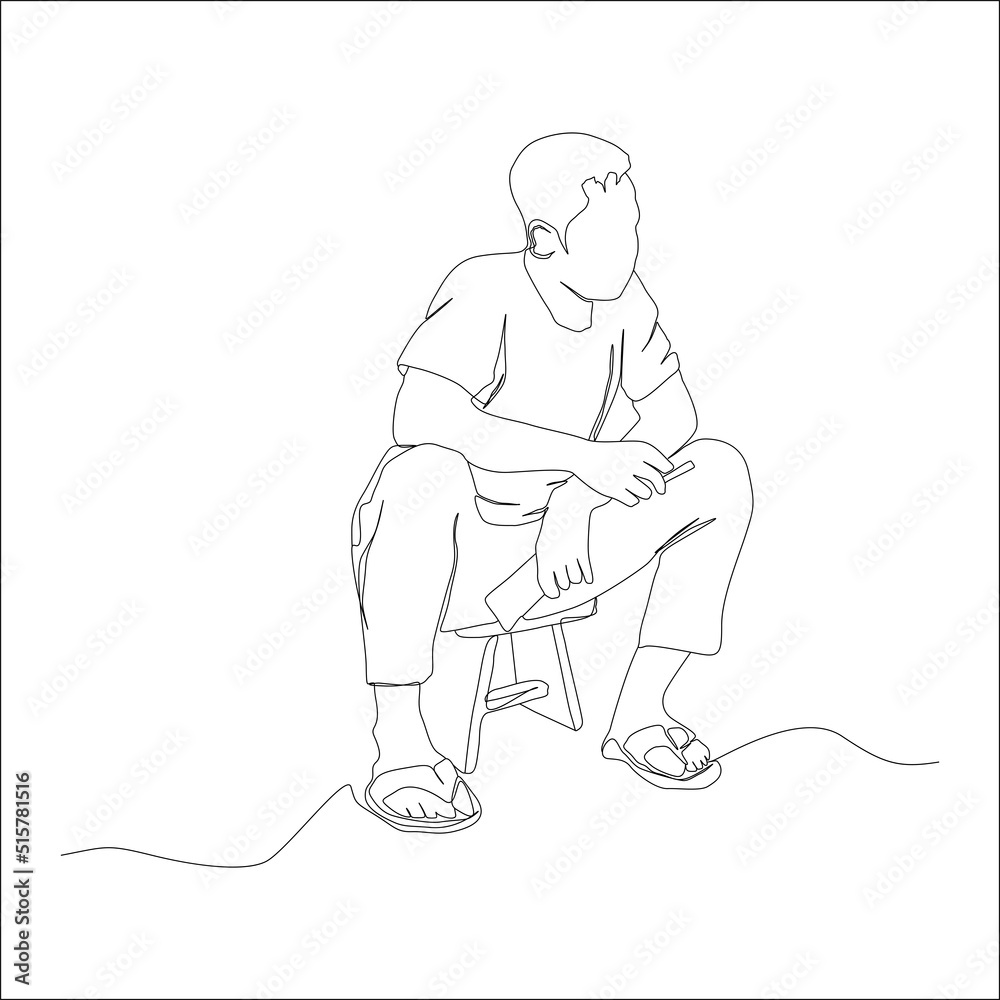 Continuous line of a man sitting on a chair simple vector illustration