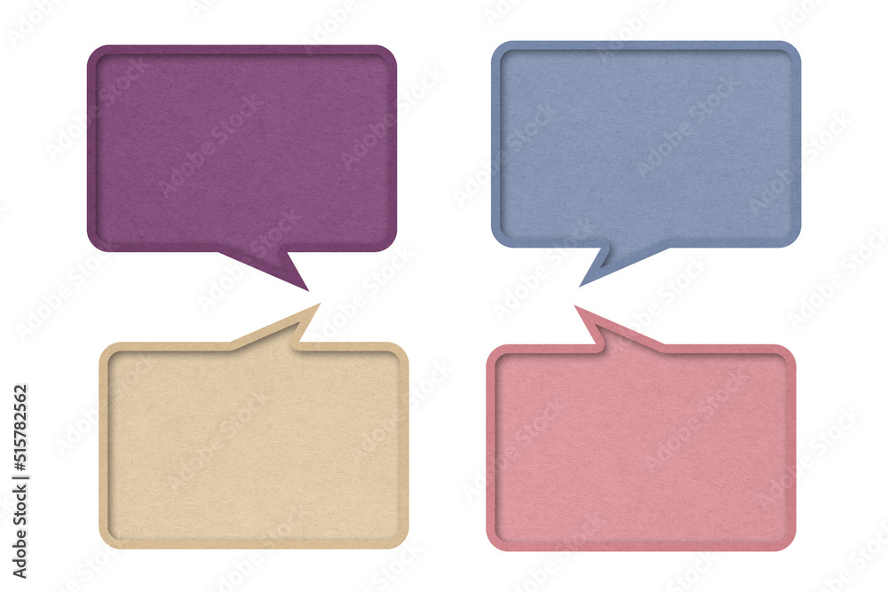 four speech bubble paper cut isolated on white background including clipping path