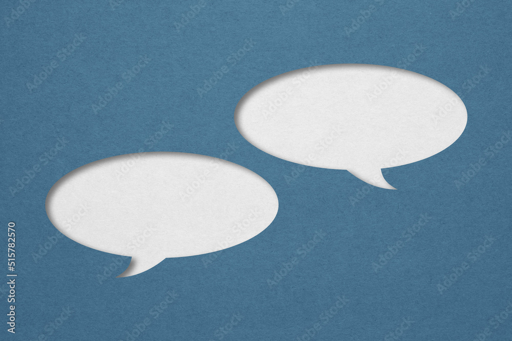 blue speech bubble paper cut on white paper background blue speech bubble paper cut on white paper background