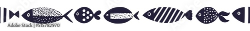 Vector seamless horizontal border with blue fish.