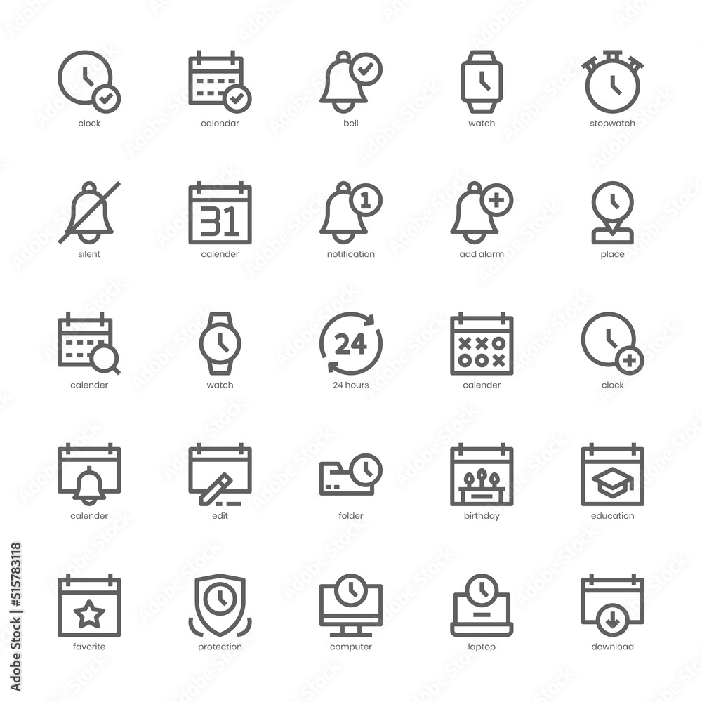 Time and Date icon pack for your website, mobile, presentation, and logo design. Time and Date icon outline design. Vector graphics illustration and editable stroke. Time and Date icon pack for your website, mobile, presentation, and logo design. Time and Date icon outline design. Vector graphics illustration and editable stroke.