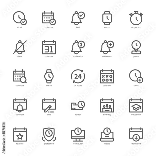 Time and Date icon pack for your website, mobile, presentation, and logo design. Time and Date icon outline design. Vector graphics illustration and editable stroke.