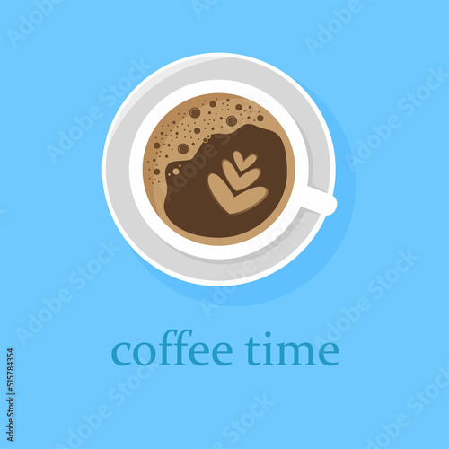 Fragrant black espresso with foam, top view. Cup of coffee and place for your text.