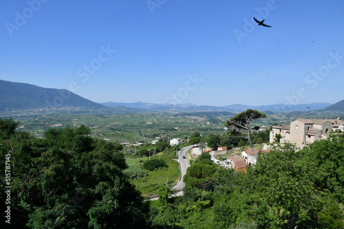 Panoramic view of the countryside of Guardia Sanframondi, a village in the province of Benevento, Italy.	 photo