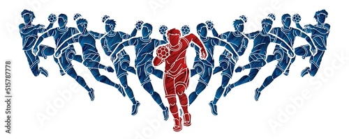 Group of Handball Sport Male Player Action Cartoon Graphic Vector