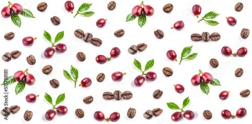 Fototapeta Naklejka Na Ścianę i Meble -  Coffee beans seamless pattern isolated on white background