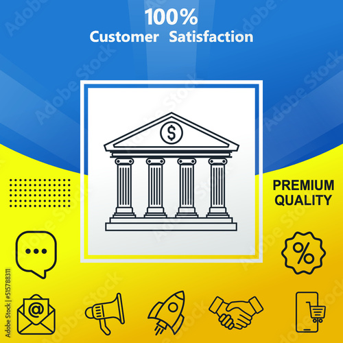 Bank vector glyph color icon. With yellow and blue background option. photo