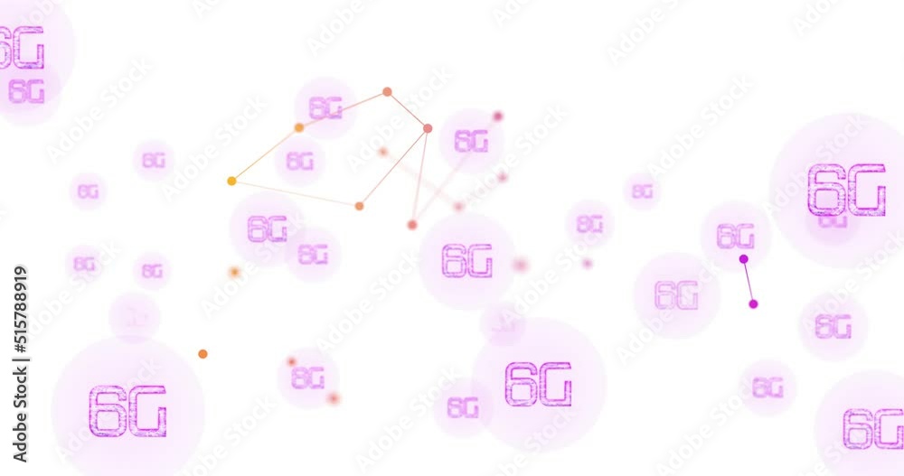 Animation of 6g and connections on white background Animation of 6g and connections on white background