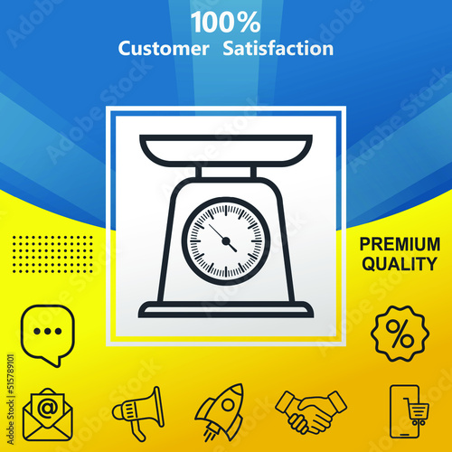 Domestic weigh scales vector glyph color icon. With yellow and blue background option.