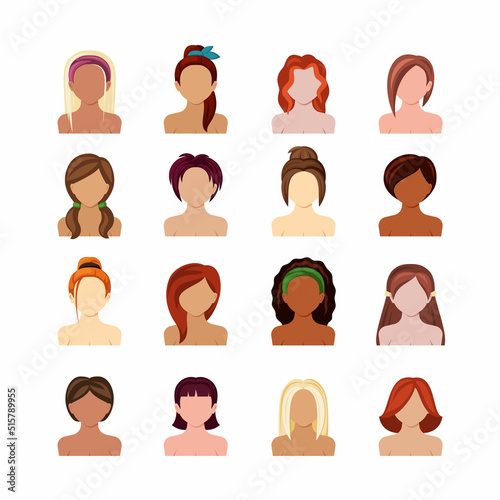 woman hairstyles. different types of short and long hairstyle for female characters. Vector fashion women
