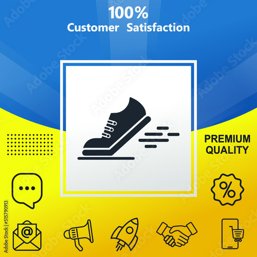Running shoes vector glyph color icon. With yellow and blue background option