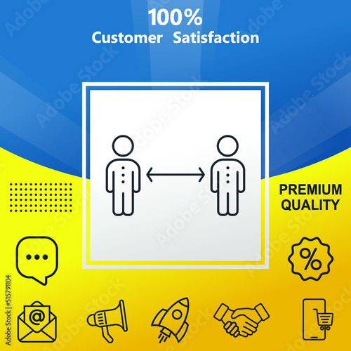 Social distancing vector glyph color icon. With yellow and blue background option.