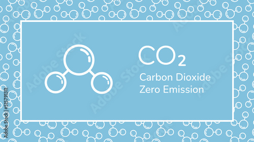 CO2 carbon dioxide molecule web banner background. Zero carbon emission, CO2 neutral, greenhouse gas emission reduction concept. Blue and white linear style vector illustration.