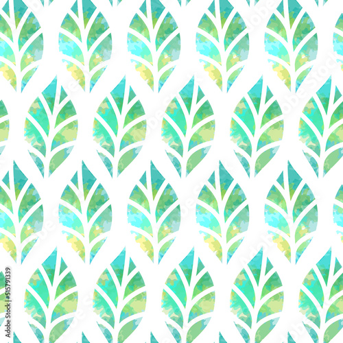 Vector floral seamless pattern. Yellow and green spring leaves on white background. Watercolor texture imitation © Eugene Yakimova