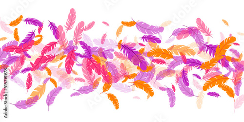 Orange purple pink red feather floating background