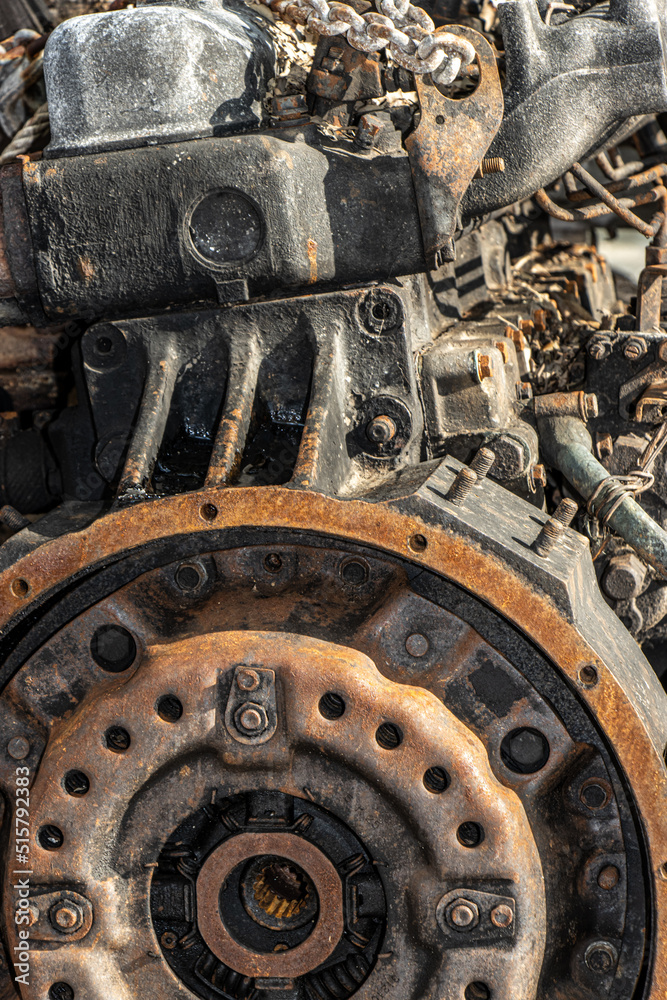 Old engine with rusty parts.