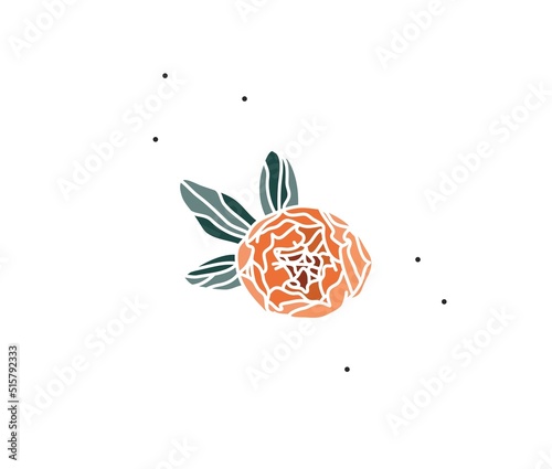 Hand drawn vector abstract stock flat graphic illustration with logo element of line flower art of peony in simple style for branding,isolated on white background.Sacred magic boho feminine concept.