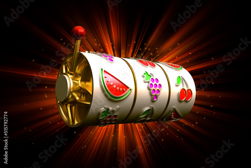 casino slot machine 777 ribbon banner 3d render 3d rendering illustration 