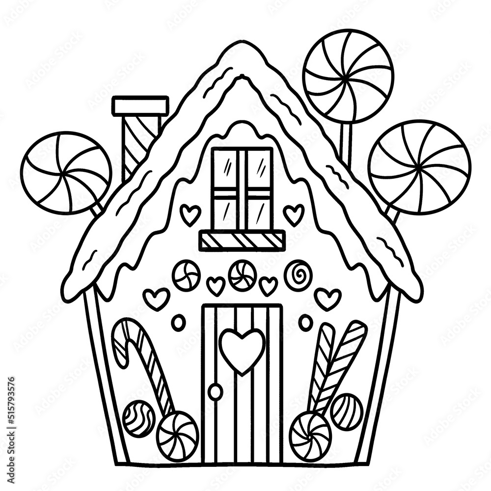 Christmas Gingerbread House Isolated Coloring Page Stock Vector | Adobe
