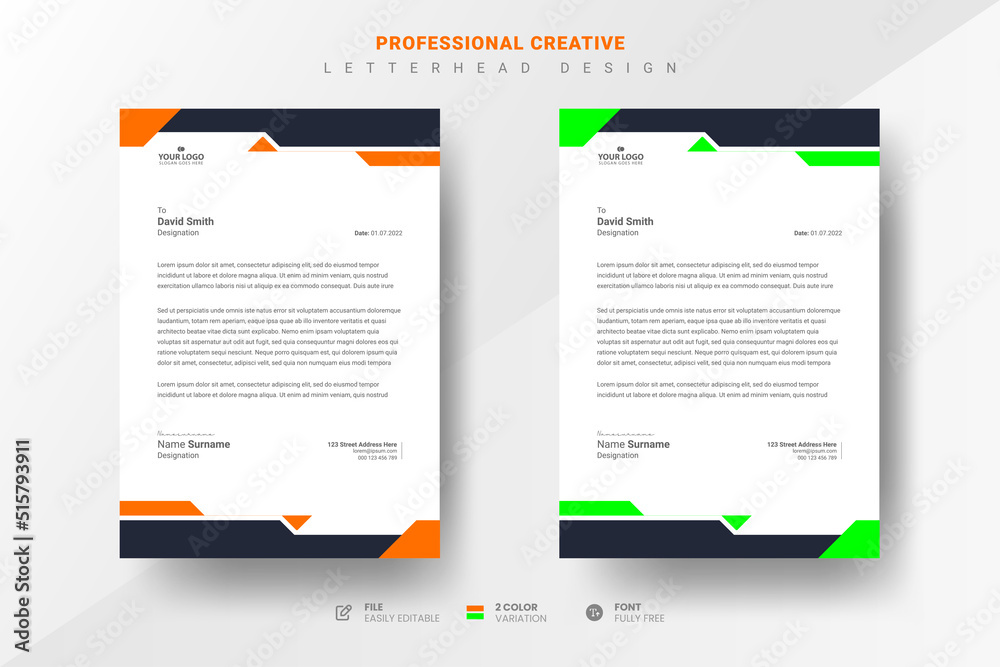 Obraz premium Professional creative letterhead design template