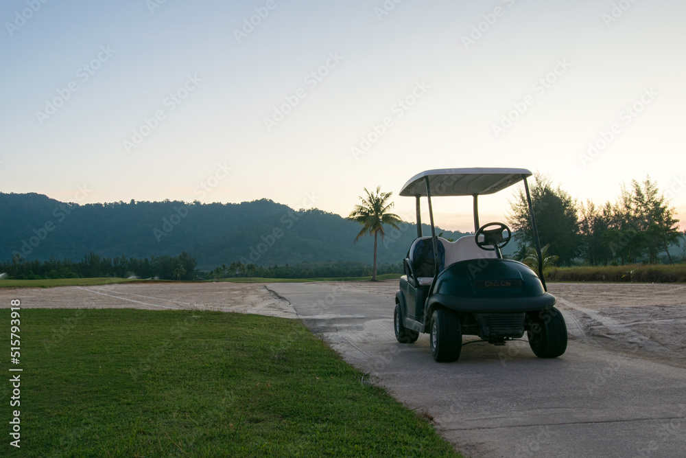 golf cart and road in golf course