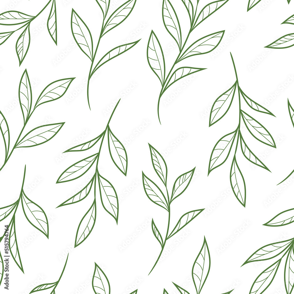 Natural leaf vector pattern with hand drawn leaves, seamless background