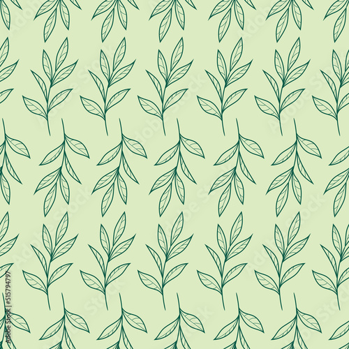 Fototapeta Naklejka Na Ścianę i Meble -  Leaf vector pattern with hand drawn leaves, seamless background