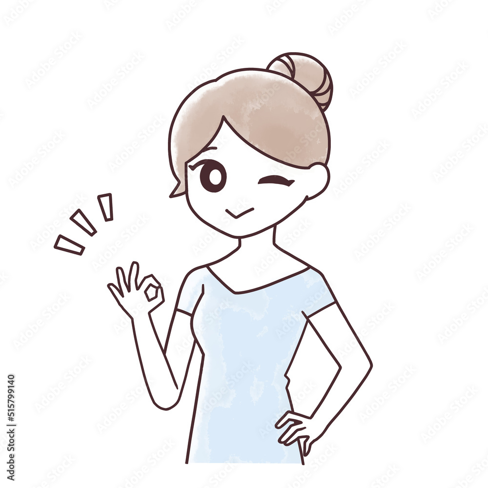 OKサインをする女性イラスト1