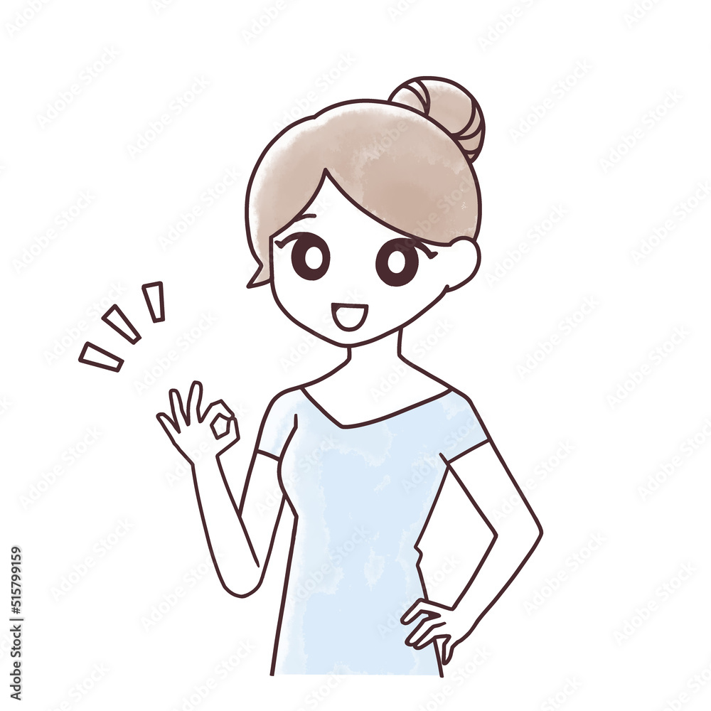 OKサインをする女性イラスト2