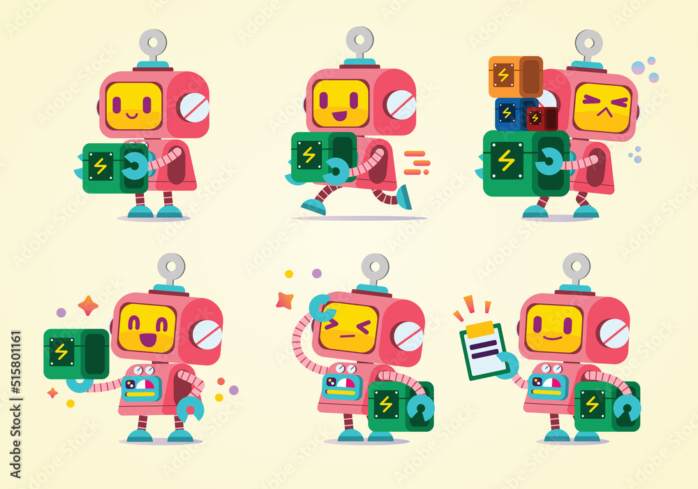set of funny cartoon pink robot toy delivery box or package set of funny cartoon pink robot toy delivery box or package