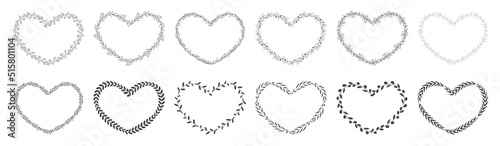 Collection of heart shape leaf wreath element decorative design for invitation card template