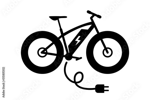 Electric fat bike icon. E-bike with charger plug. photo
