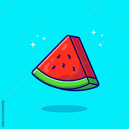 Slices Of Watermelon Cartoon Vector Icon Illustration. Food Fruit Icon Concept Isolated Premium Vector. Flat Cartoon Style